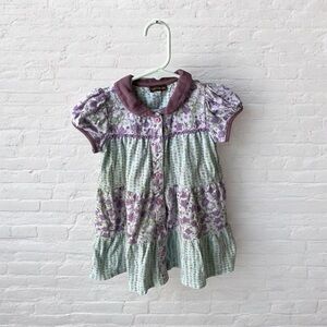 Rabbit Moon // Floral Purple and Green Short Sleeve Dress with Collar